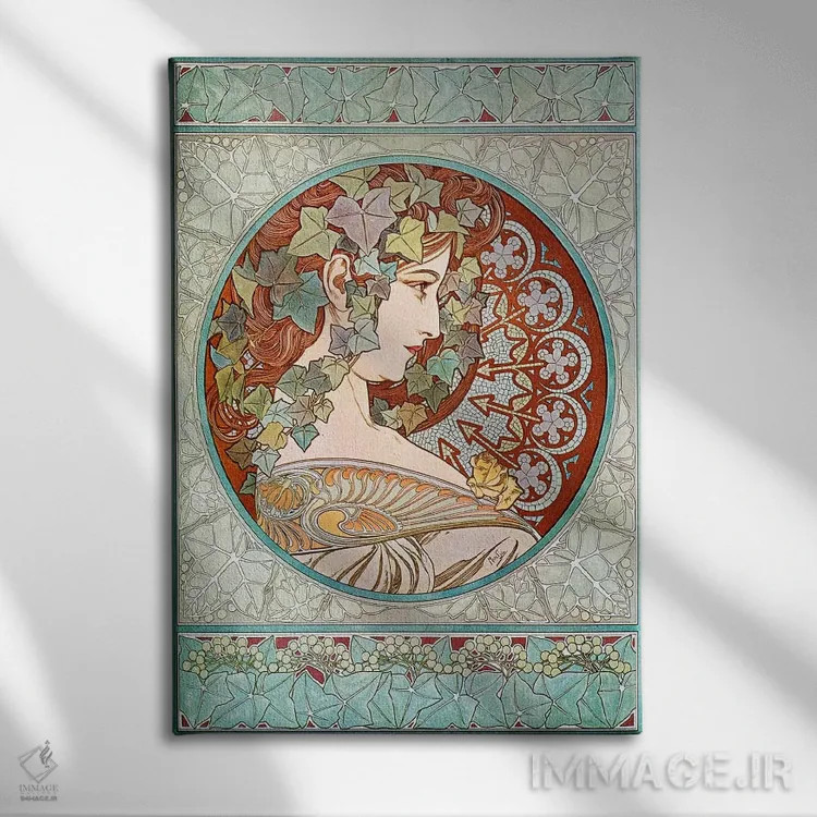 تابلو پیچک، ۱۹۰۱ (شماره ۲) اثر آلفونس موخا (هنرمند آرت نووی چک) - نمای روبهرو روی دیوار