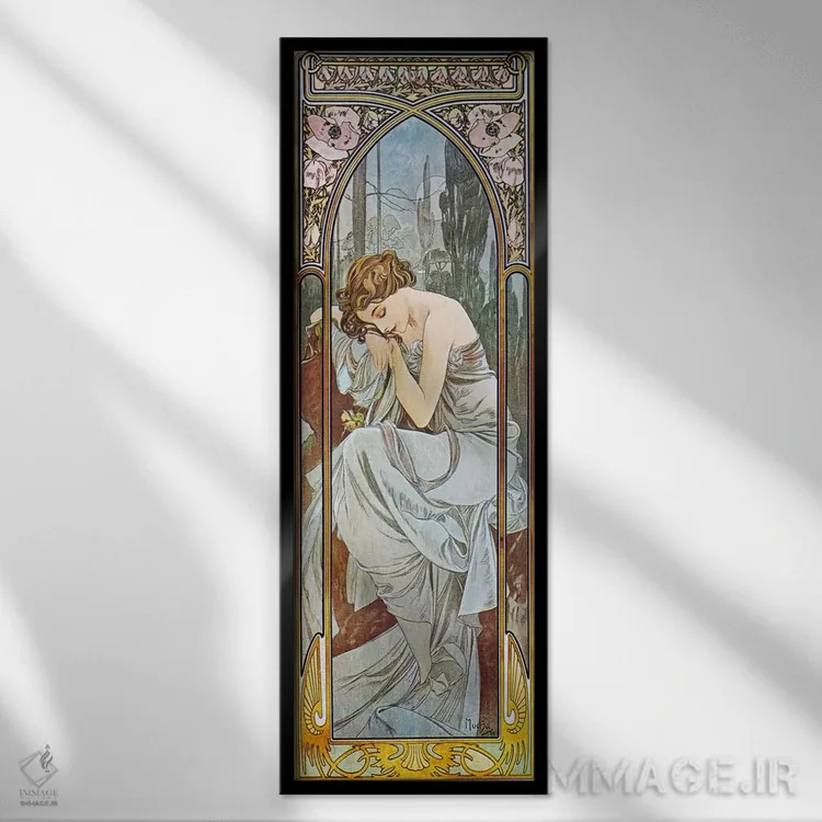 تابلو خواب شبانه، ۱۸۹۹ اثر آلفونس موخا (هنرمند آرت نووی چک) - نمای قابدار مشکی