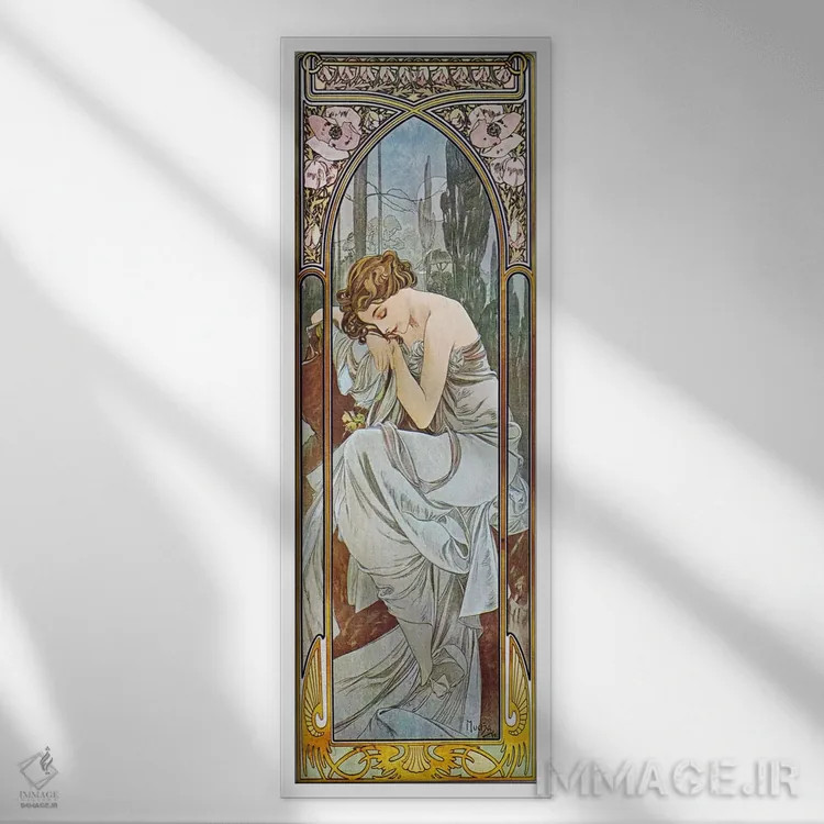 تابلو خواب شبانه، ۱۸۹۹ اثر آلفونس موخا (هنرمند آرت نووی چک) - نمای قابدار سفید