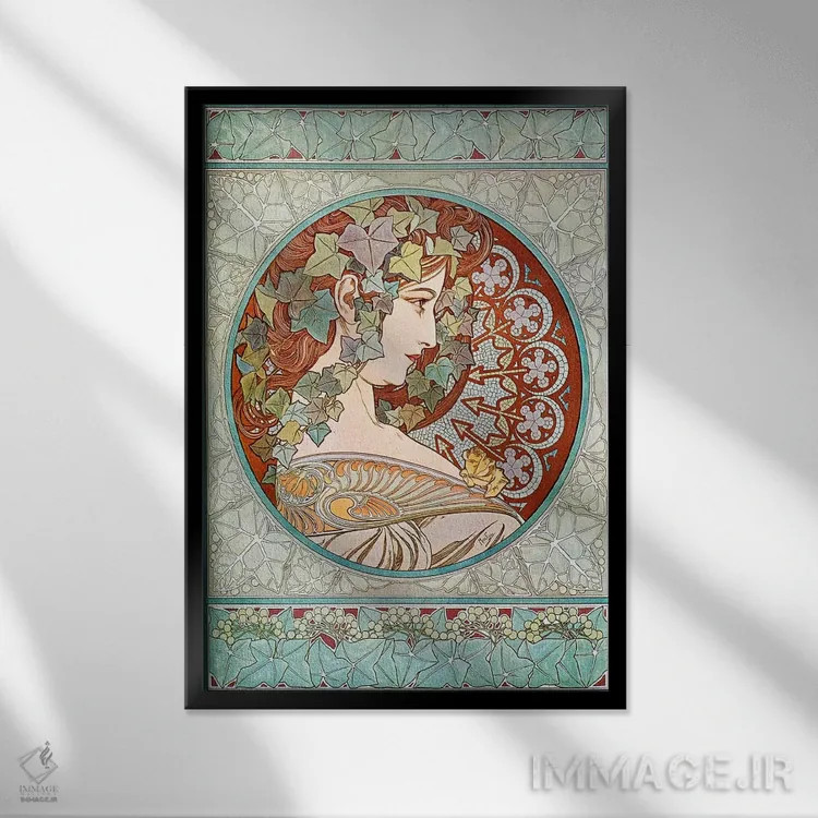 تابلو پیچک، ۱۹۰۱ (شماره ۲) اثر آلفونس موخا (هنرمند آرت نووی چک) - نمای قابدار مشکی