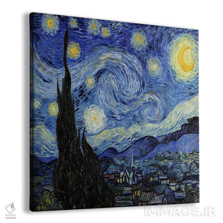 تابلو شب پرستاره اثر ونسان ون گوگ (نقاش مشهور هلندی پستامپرسیونیسم) - نمای پرسپکتیو محصول