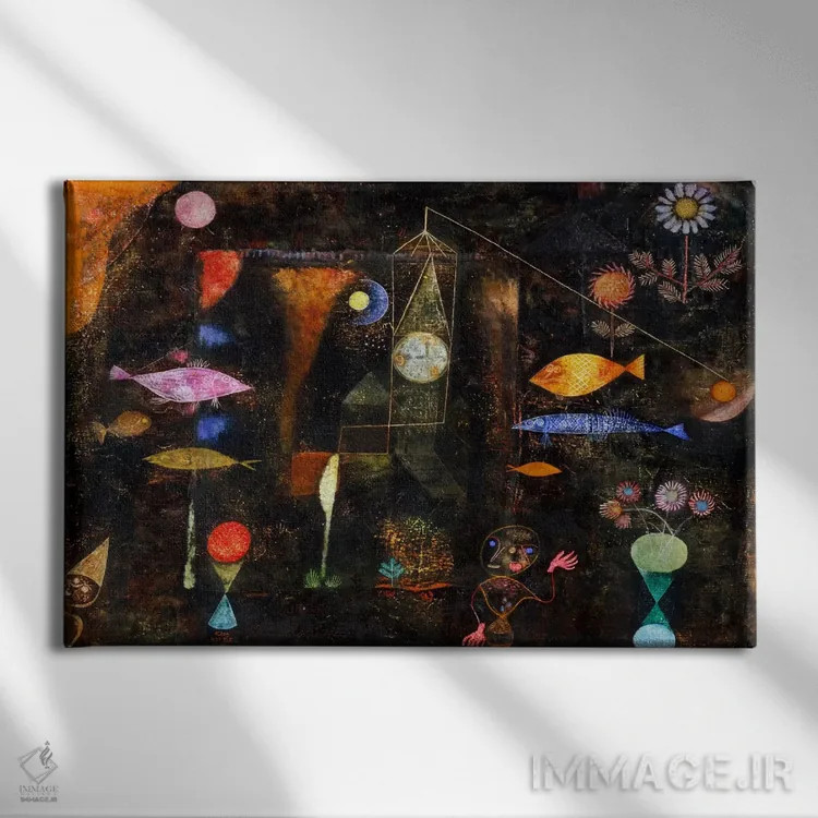 تابلو جادوی ماهی، ۱۹۲۵ اثر پل کله - نمای روبهرو روی دیوار