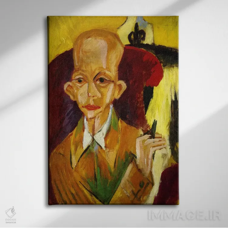 تابلو پرترهٔ اسکار اشلمر اثر ارنست لودویگ کیرشنر (نقاش اکسپرسیونیست آلمانی) - نمای روبهرو روی دیوار