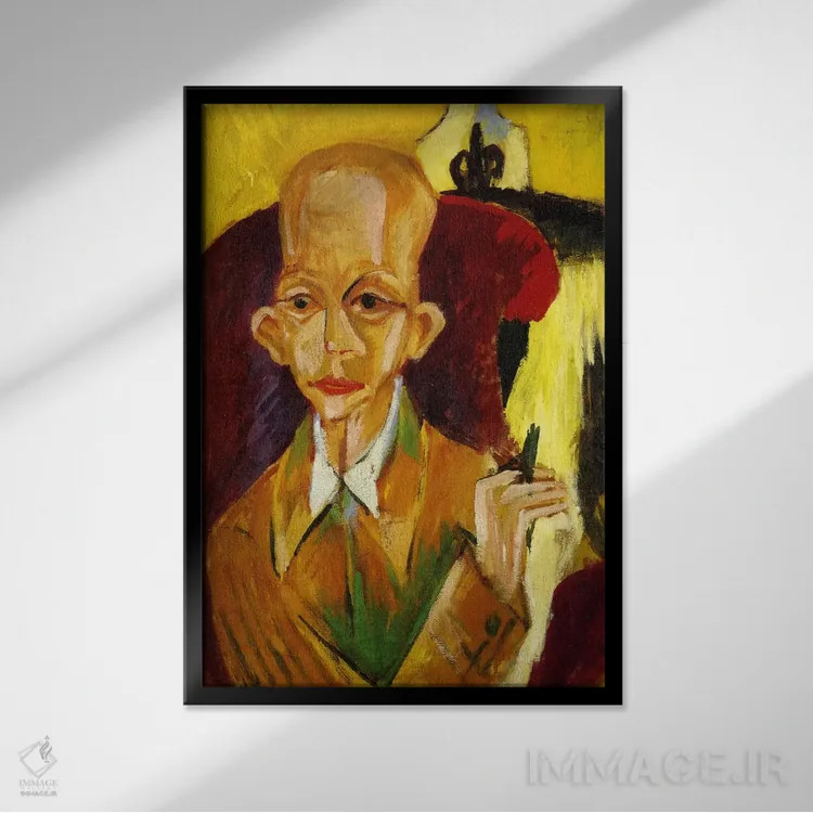 تابلو پرترهٔ اسکار اشلمر اثر ارنست لودویگ کیرشنر (نقاش اکسپرسیونیست آلمانی) - نمای قابدار مشکی