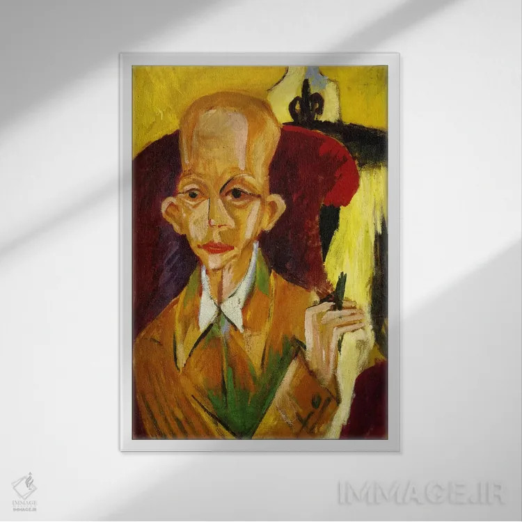 تابلو پرترهٔ اسکار اشلمر اثر ارنست لودویگ کیرشنر (نقاش اکسپرسیونیست آلمانی) - نمای قابدار سفید