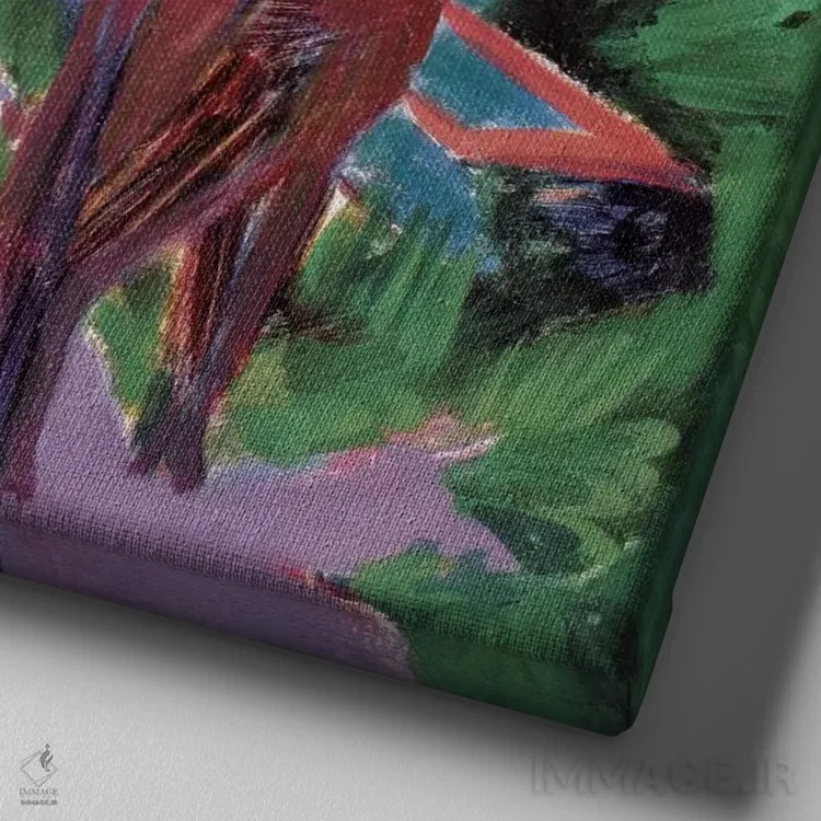 تابلو گاوها در غروب اثر ارنست لودویگ کیرشنر (نقاش اکسپرسیونیست آلمانی) - نمای نزدیک بافت بوم