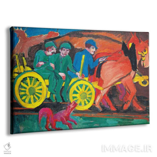 تابلو اسبها با سه کشاورز اثر ارنست لودویگ کیرشنر (نقاش اکسپرسیونیست آلمانی) - نمای پرسپکتیو محصول