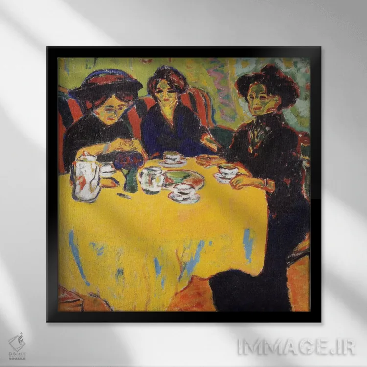 تابلو زنان قهوهنوش، ۱۹۰۷ اثر ارنست لودویگ کیرشنر (نقاش اکسپرسیونیست آلمانی) - نمای قابدار مشکی