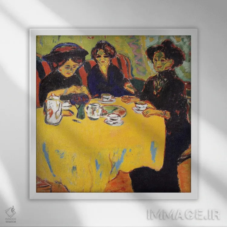 تابلو زنان قهوهنوش، ۱۹۰۷ اثر ارنست لودویگ کیرشنر (نقاش اکسپرسیونیست آلمانی) - نمای قابدار سفید