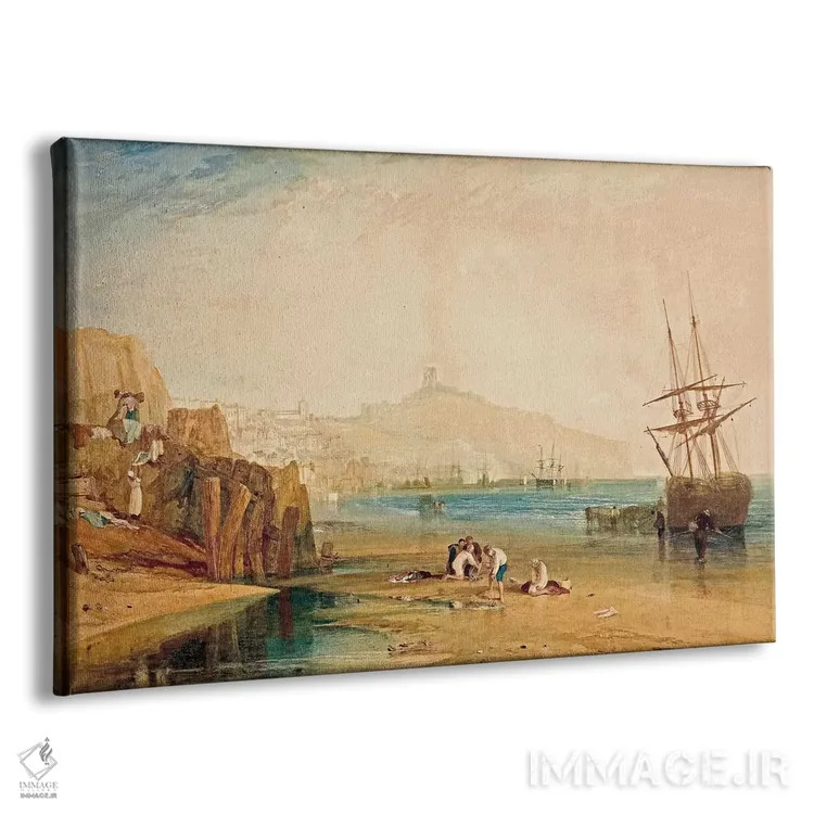 تابلو شهر و قلعهٔ اسکاربرو: صبح بچهها در حال گرفتن خرچنگ، ۱۸۱۰ اثر جی.ام.دبلیو. ترنر (نقاش بزرگ انگلیسی) - نمای پرسپکتیو محصول