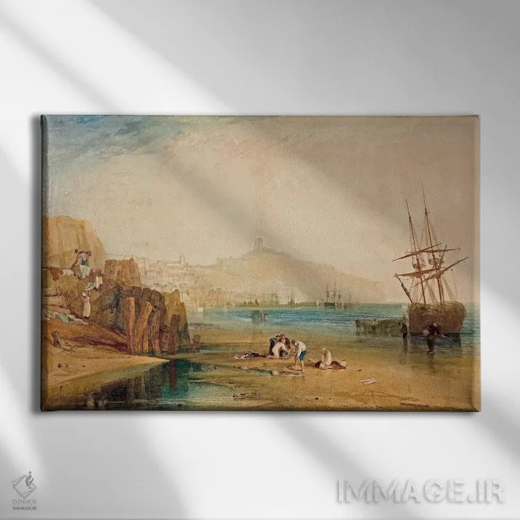 تابلو شهر و قلعهٔ اسکاربرو: صبح بچهها در حال گرفتن خرچنگ، ۱۸۱۰ اثر جی.ام.دبلیو. ترنر (نقاش بزرگ انگلیسی) - نمای روبهرو روی دیوار