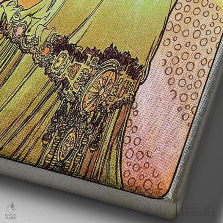 تابلو سالومهٔ مدرن با تمبر اثر آلفونس موخا (هنرمند آرت نووی چک) - نمای نزدیک بافت بوم