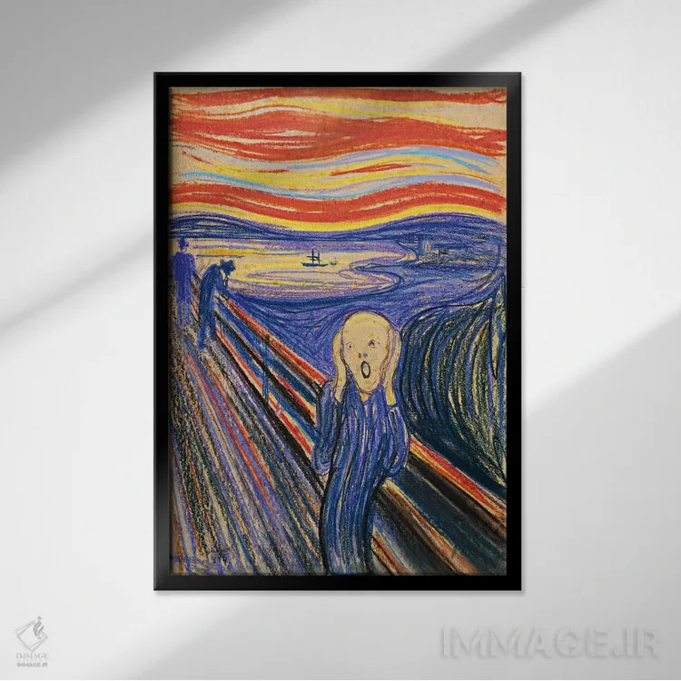 تابلو جیغ، ۱۸۹۵ (پاستل روی مقوا) اثر ادوارد مونک (نقاش نروژی) - نمای قابدار مشکی