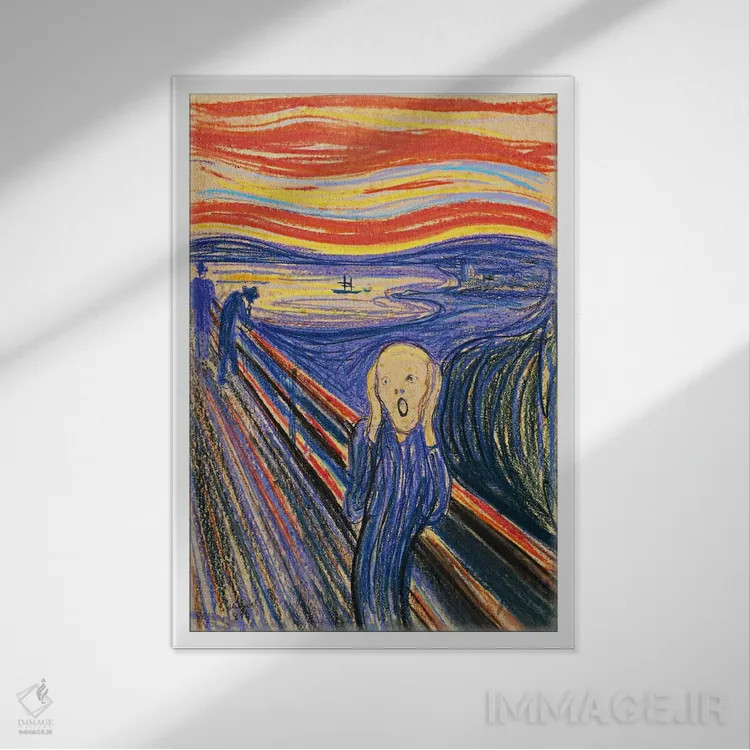 تابلو جیغ، ۱۸۹۵ (پاستل روی مقوا) اثر ادوارد مونک (نقاش نروژی) - نمای قابدار سفید