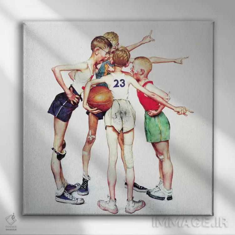 تابلو آفرین (چهار پسر ورزشکار: بسکتبال) اثر نورمن راکول - نمای روبهرو روی دیوار