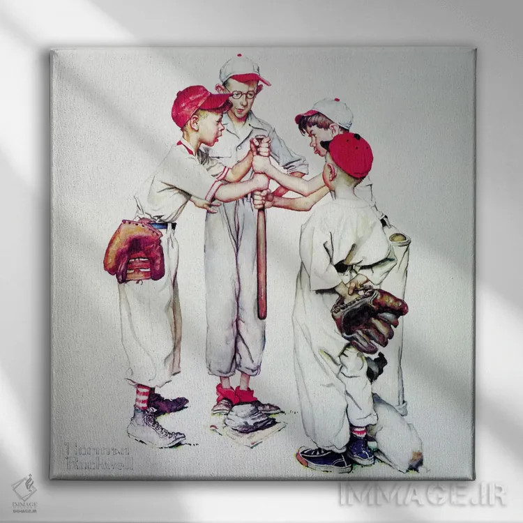 تابلو انتخاب تیم (چهار پسر ورزشکار: بیسبال) اثر نورمن راکول - نمای روبهرو روی دیوار