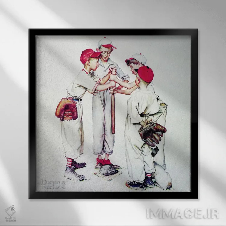 تابلو انتخاب تیم (چهار پسر ورزشکار: بیسبال) اثر نورمن راکول - نمای قابدار مشکی