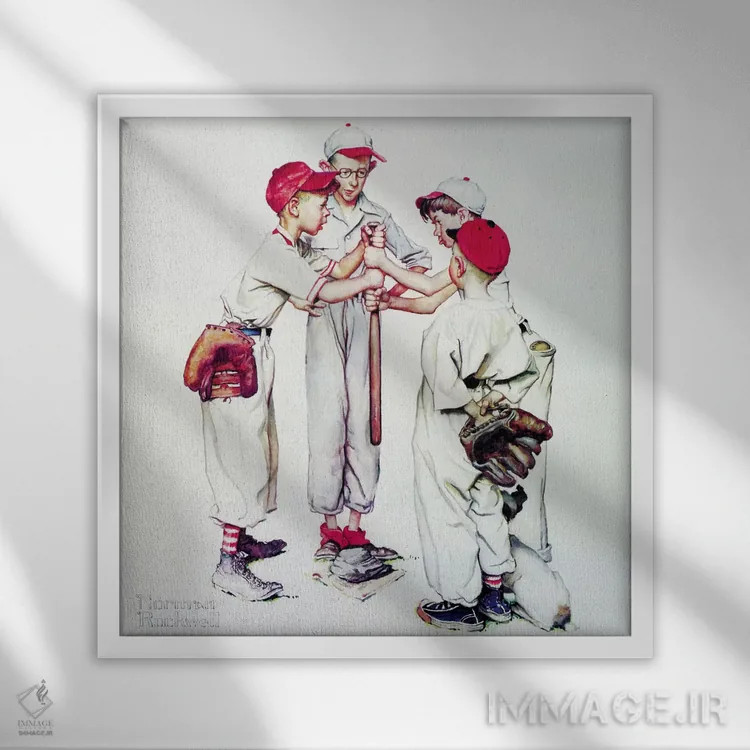 تابلو انتخاب تیم (چهار پسر ورزشکار: بیسبال) اثر نورمن راکول - نمای قابدار سفید