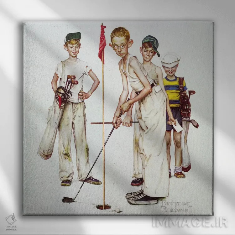 تابلو جا مانده (چهار پسر ورزشکار: گلف) اثر نورمن راکول - نمای روبهرو روی دیوار