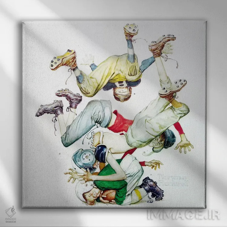 تابلو نخستین پیشروی (چهار پسر ورزشکار: فوتبال آمریکایی) اثر نورمن راکول - نمای روبهرو روی دیوار