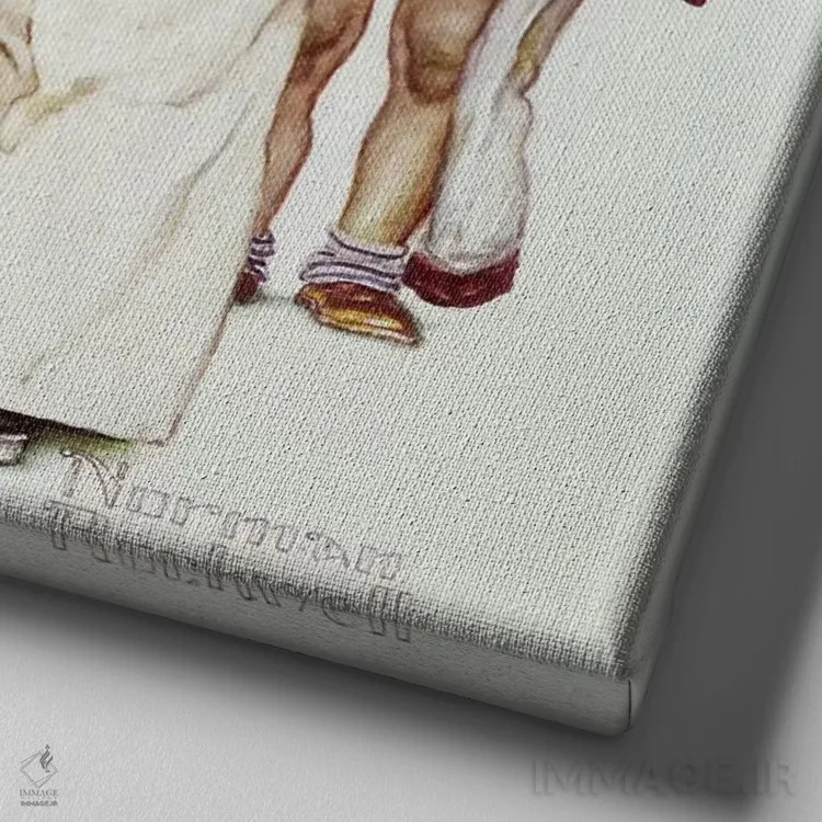 تابلو جا مانده (چهار پسر ورزشکار: گلف) اثر نورمن راکول - نمای نزدیک بافت بوم