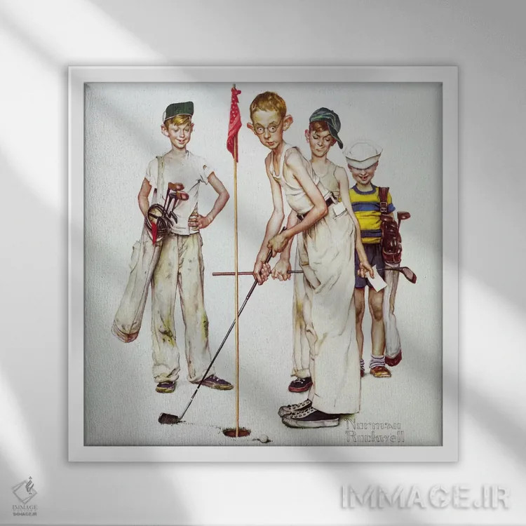 تابلو جا مانده (چهار پسر ورزشکار: گلف) اثر نورمن راکول - نمای قابدار سفید