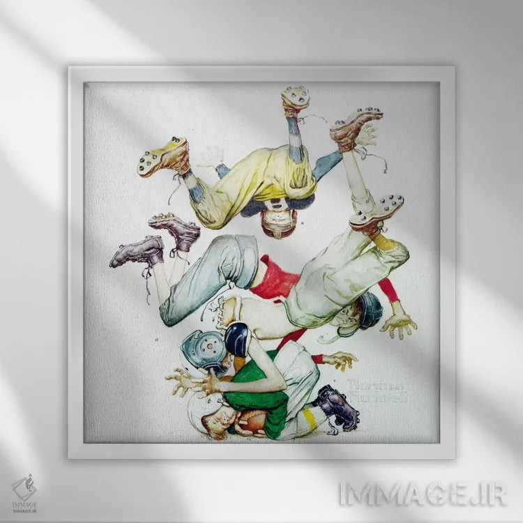 تابلو نخستین پیشروی (چهار پسر ورزشکار: فوتبال آمریکایی) اثر نورمن راکول - نمای قابدار سفید