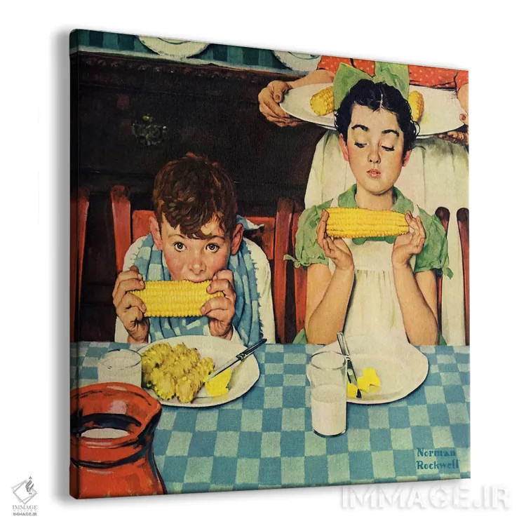 تابلو کدام یکی بیشتر خوش میگذراند (بچهها در حال خوردن ذرت) اثر نورمن راکول - نمای پرسپکتیو محصول