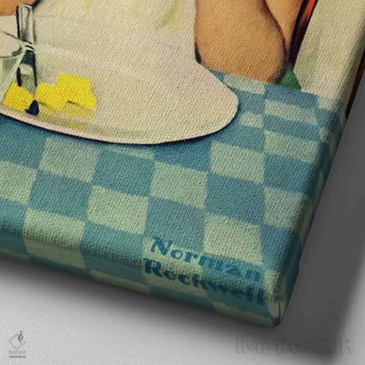 تابلو کدام یکی بیشتر خوش میگذراند (بچهها در حال خوردن ذرت) اثر نورمن راکول - نمای نزدیک بافت بوم