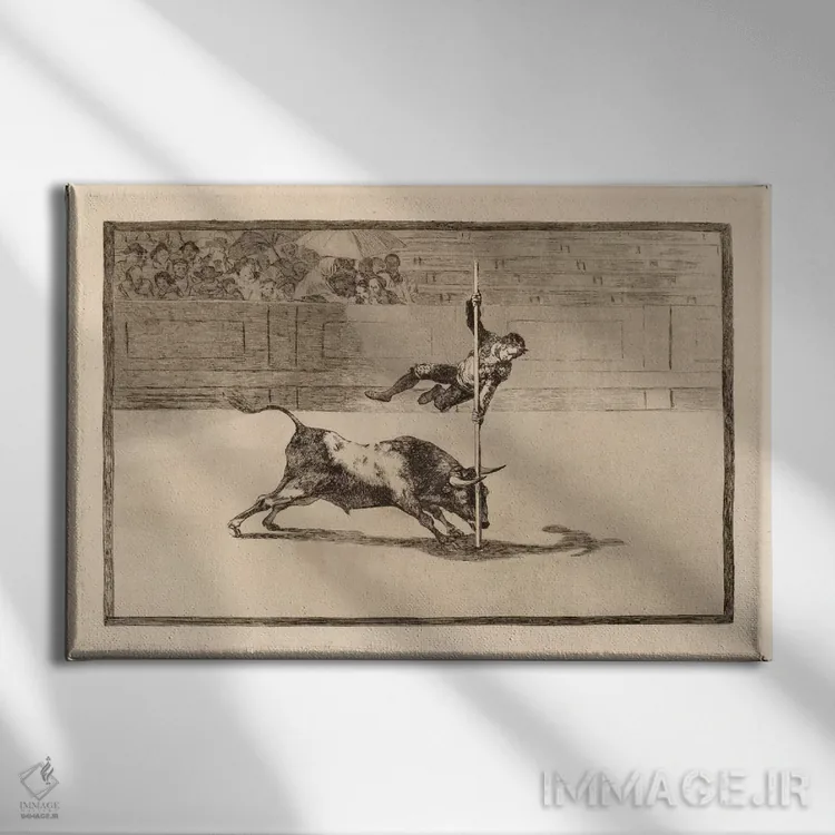 تابلو چابکی و جسارت خوانیتو آپینانی در میدان گاوبازی مادرید اثر فرانسیسکو گویا (نقاش و چاپگر اسپانیایی) - نمای روبهرو روی دیوار