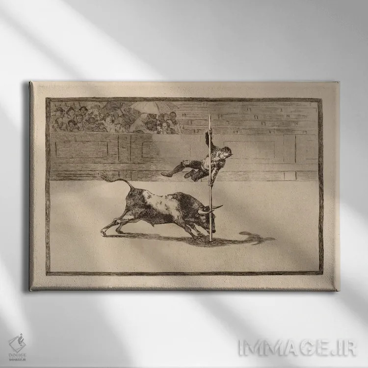 تابلو چابکی و جسارت خوانیتو آپینانی در میدان گاوبازی مادرید اثر فرانسیسکو گویا (نقاش و چاپگر اسپانیایی) - نمای روبهرو روی دیوار