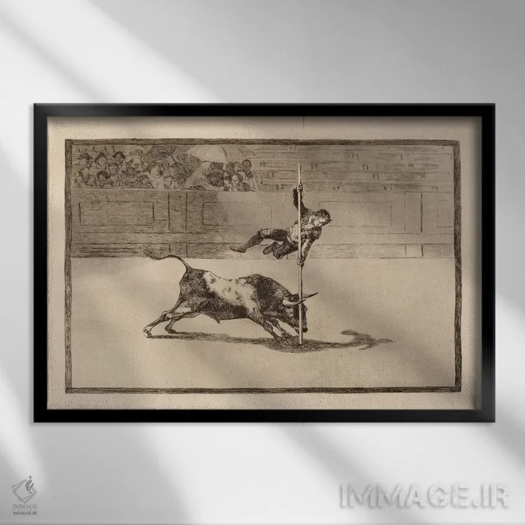 تابلو چابکی و جسارت خوانیتو آپینانی در میدان گاوبازی مادرید اثر فرانسیسکو گویا (نقاش و چاپگر اسپانیایی) - نمای قابدار مشکی