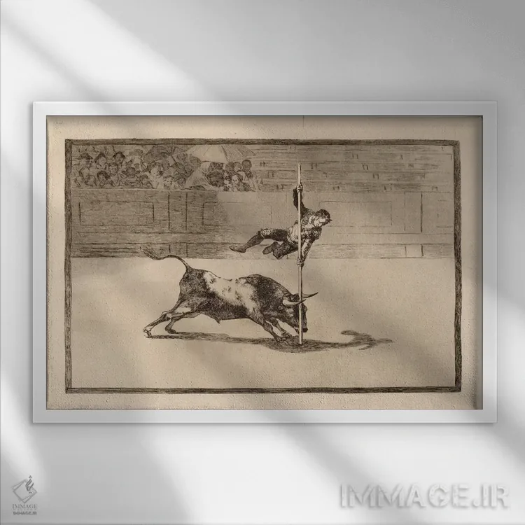 تابلو چابکی و جسارت خوانیتو آپینانی در میدان گاوبازی مادرید اثر فرانسیسکو گویا (نقاش و چاپگر اسپانیایی) - نمای قابدار سفید