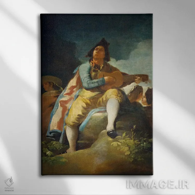 تابلو الجوان ظریف با گیتار، ۱۷۷۹ اثر فرانسیسکو گویا (نقاش و چاپگر اسپانیایی) - نمای روبهرو روی دیوار