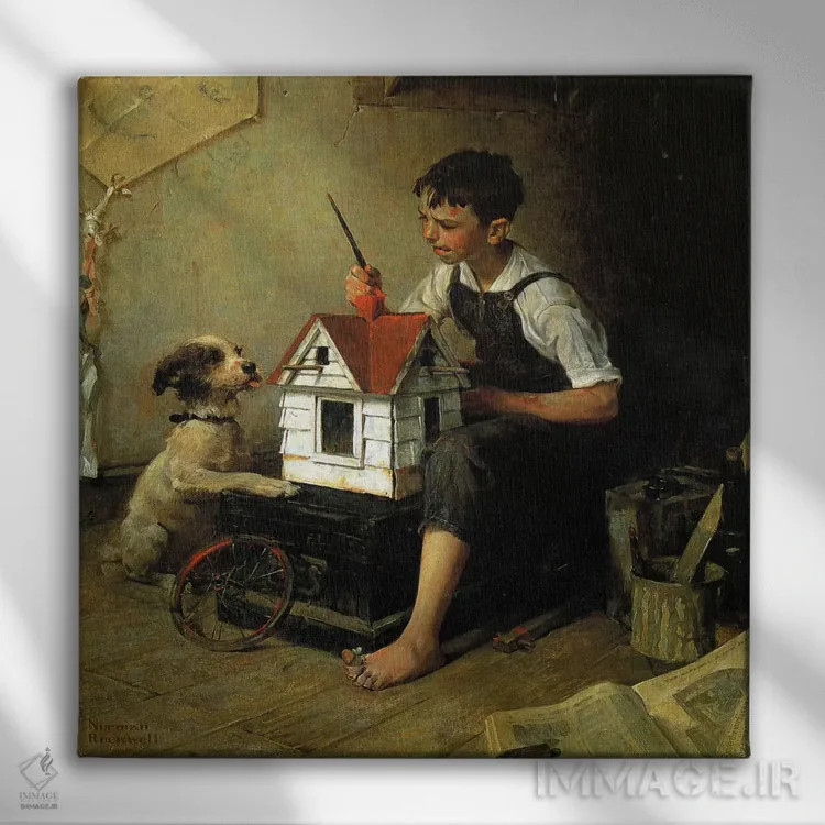 تابلو نقاشی خانهٔ کوچک اثر نورمن راکول - نمای روبهرو روی دیوار