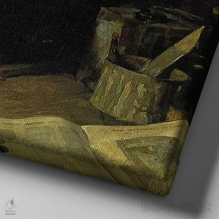 تابلو نقاشی خانهٔ کوچک اثر نورمن راکول - نمای نزدیک بافت بوم