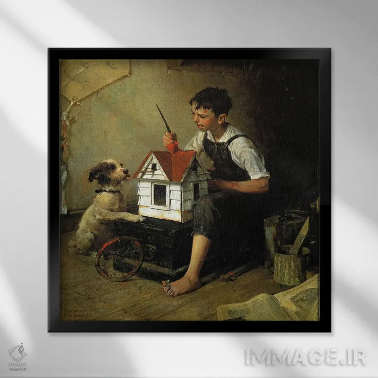 تابلو نقاشی خانهٔ کوچک اثر نورمن راکول - نمای قابدار مشکی