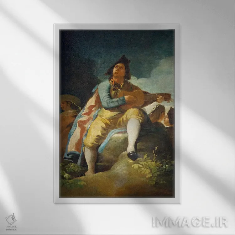 تابلو الجوان ظریف با گیتار، ۱۷۷۹ اثر فرانسیسکو گویا (نقاش و چاپگر اسپانیایی) - نمای قابدار سفید