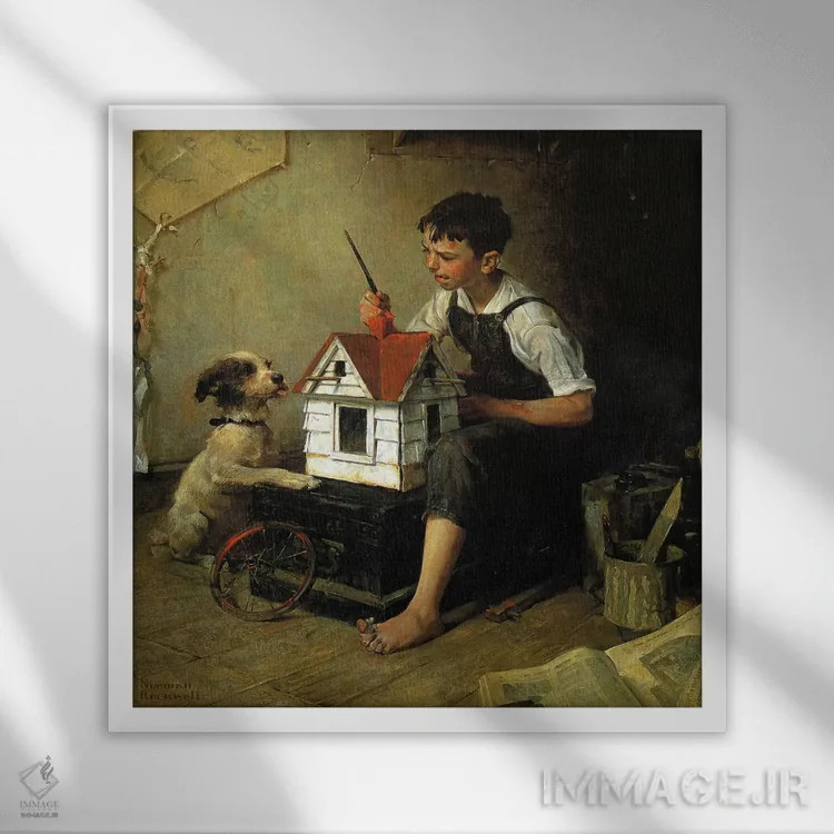 تابلو نقاشی خانهٔ کوچک اثر نورمن راکول - نمای قابدار سفید