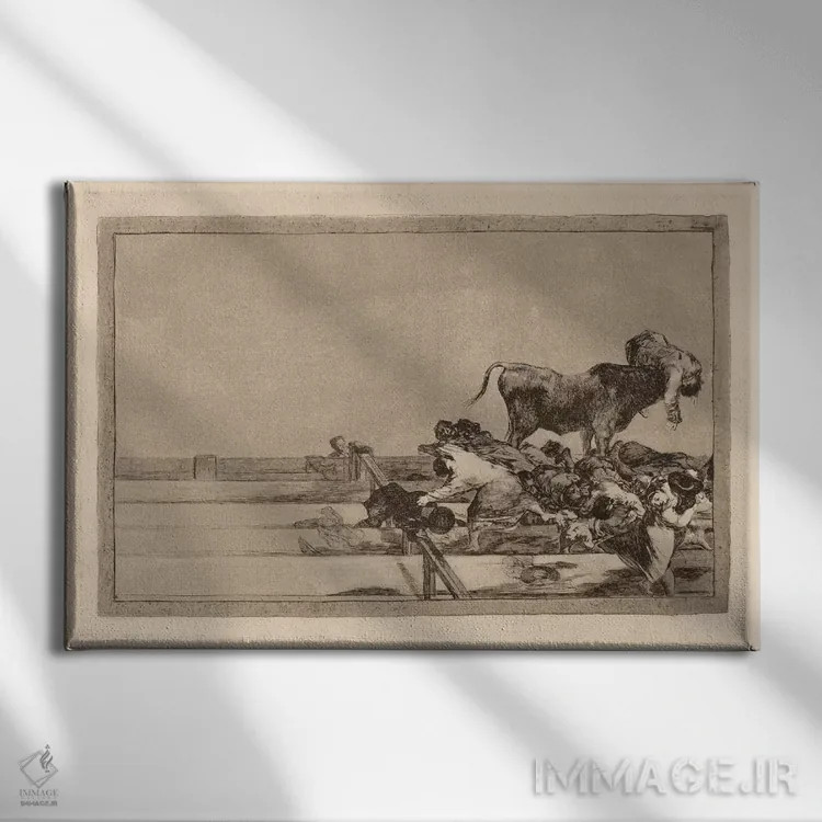 تابلو رویدادهای هولناک در ردیفهای جلویی میدان مادرید و مرگ شهردار تورخون اثر فرانسیسکو گویا (نقاش و چاپگر اسپانیایی) - نمای روبهرو روی دیوار