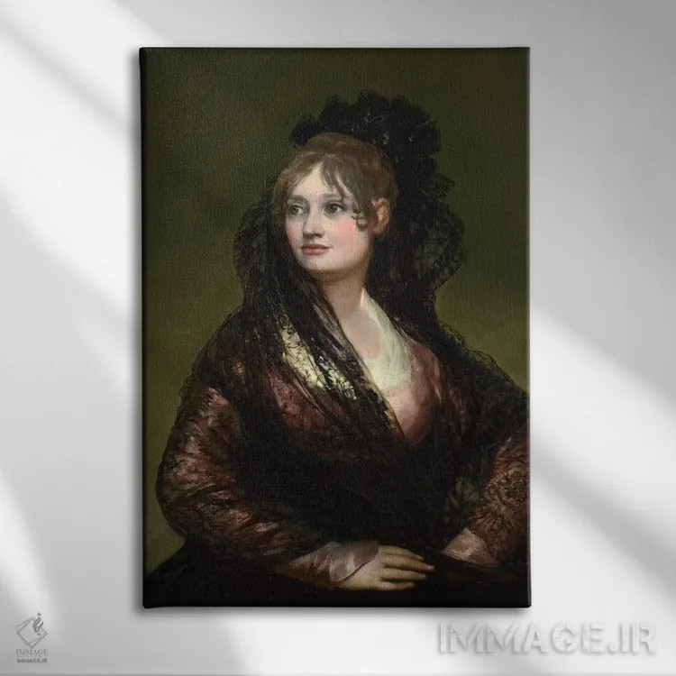 تابلو پرترهٔ دونا ایزابل ده پُرسل اثر فرانسیسکو گویا (نقاش و چاپگر اسپانیایی) - نمای روبهرو روی دیوار