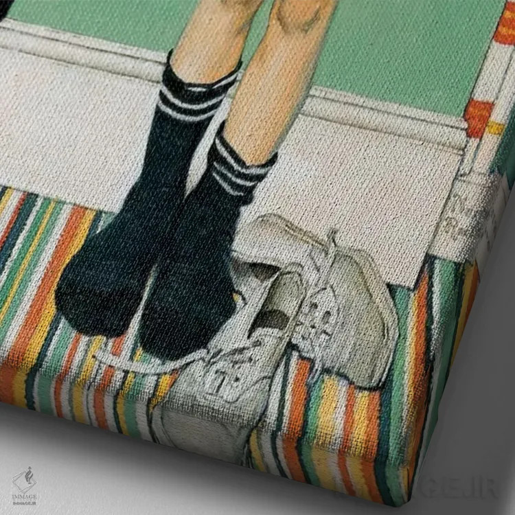 تابلو او قدبلندتر از پدرش خواهد شد اثر نورمن راکول - نمای نزدیک بافت بوم