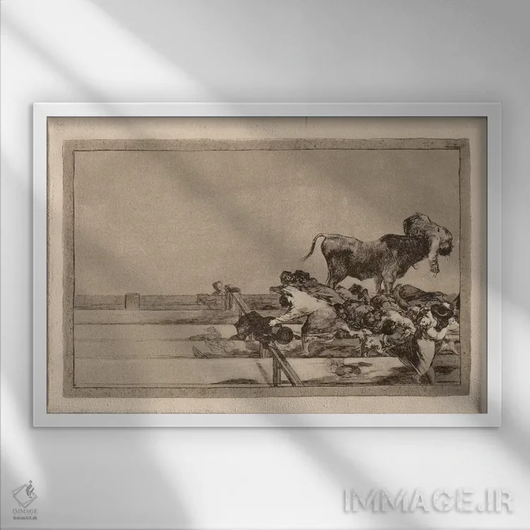 تابلو رویدادهای هولناک در ردیفهای جلویی میدان مادرید و مرگ شهردار تورخون اثر فرانسیسکو گویا (نقاش و چاپگر اسپانیایی) - نمای قابدار سفید