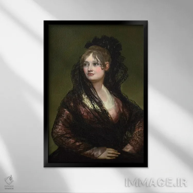 تابلو پرترهٔ دونا ایزابل ده پُرسل اثر فرانسیسکو گویا (نقاش و چاپگر اسپانیایی) - نمای قابدار مشکی