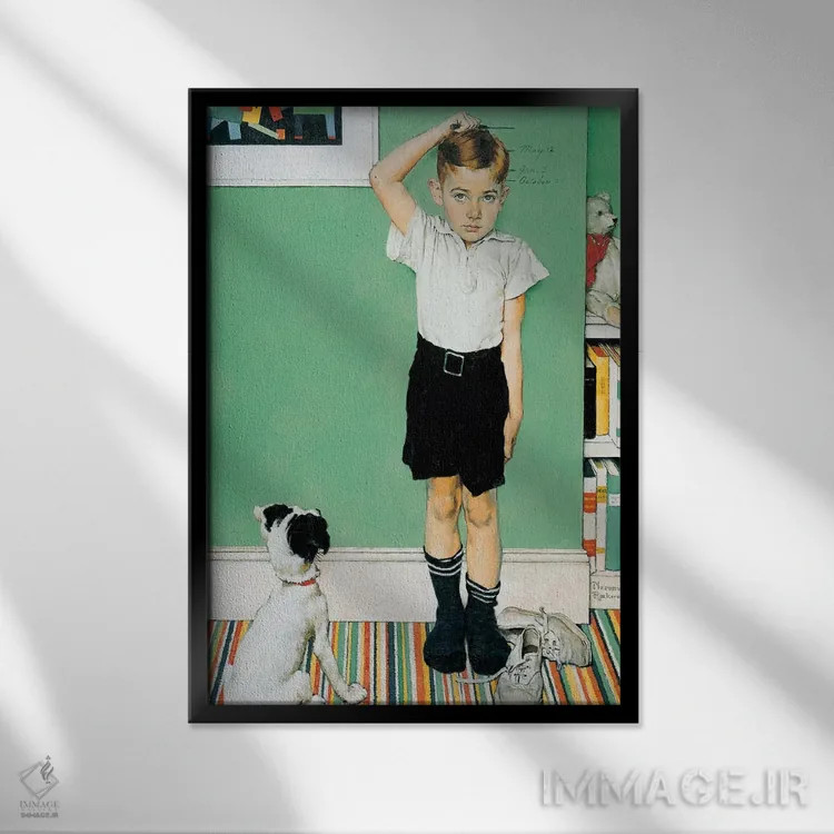 تابلو او قدبلندتر از پدرش خواهد شد اثر نورمن راکول - نمای قابدار مشکی