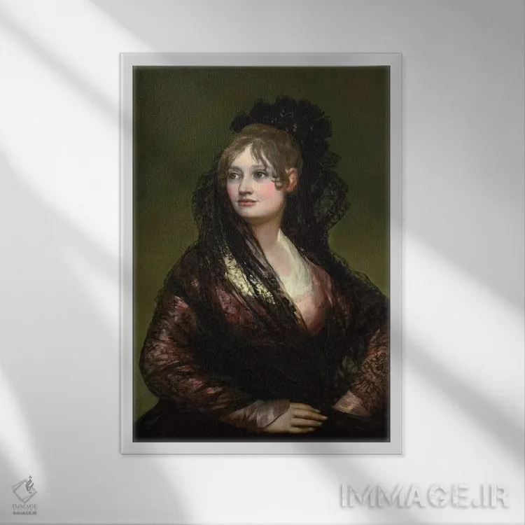 تابلو پرترهٔ دونا ایزابل ده پُرسل اثر فرانسیسکو گویا (نقاش و چاپگر اسپانیایی) - نمای قابدار سفید