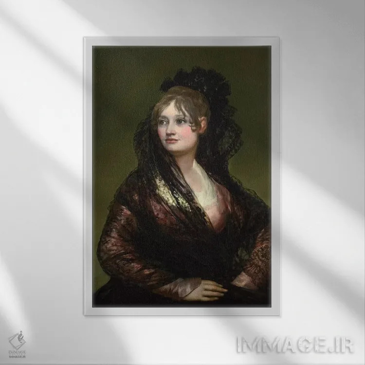 تابلو پرترهٔ دونا ایزابل ده پُرسل اثر فرانسیسکو گویا (نقاش و چاپگر اسپانیایی) - نمای قابدار سفید