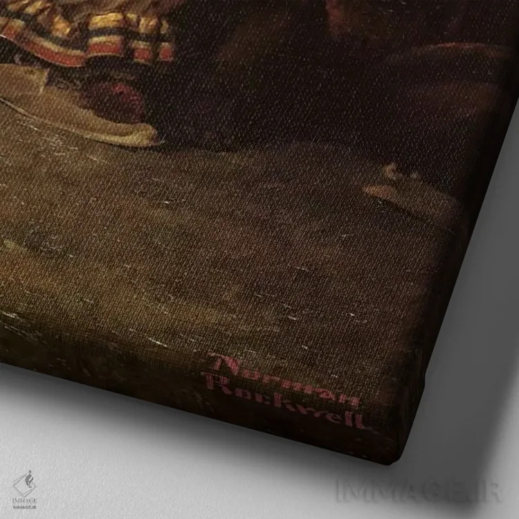 تابلو فراری (پسر فراری و دلقک) اثر نورمن راکول - نمای نزدیک بافت بوم