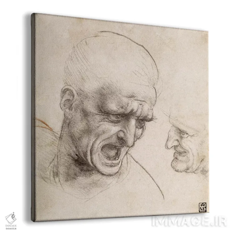 تابلو مطالعهٔ سر دو جنگجو برای نبرد آنگیاری، ۱۵۰۵ اثر لئوناردو داوینچی (نقاش و مخترع ایتالیایی) - نمای پرسپکتیو محصول