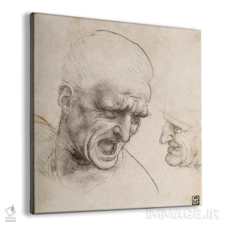 تابلو مطالعهٔ سر دو جنگجو برای نبرد آنگیاری، ۱۵۰۵ اثر لئوناردو داوینچی (نقاش و مخترع ایتالیایی) - نمای پرسپکتیو محصول